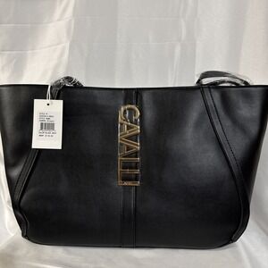 Cavalli Class Sandra Shopper Tote Bag Womens Black Onyx Shoulder Purse New